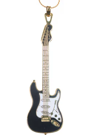 Aim Halsketting Fender Stratocaster gitaar, zwart met wit pickguard