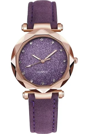 Fako Bijoux® Horloge - Stars - PU Suède - Ø 34mm - Paars