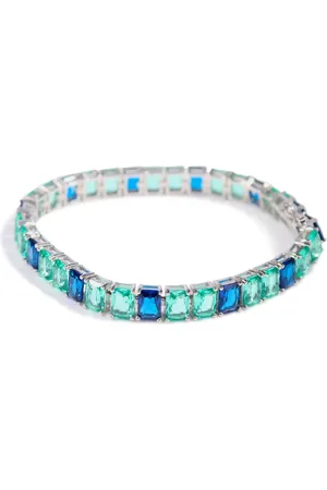 Brigada 925 sterling zilver tennisarmband met blauw en groene barnsteen-amber en bakslot