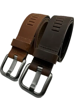 ARIES Heren Riem - Leren Riem - Lederen Riem - Past Altijd - Mat - 105 cm - 4 cm breed - Totale lengte 120 cm - Bruin en - 2 Pack