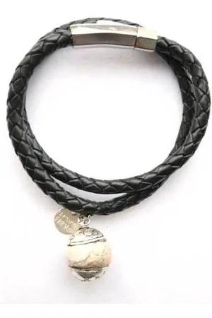 Heaven Eleven Stoere Zwarte wikkelarmband met schelp steen