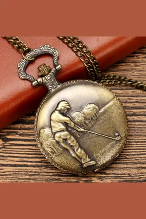 Fako Bijoux® Golfpresentjes - Zakhorloge - Pocket Watch - Golfgadget - Golf - Golfcadeau - Bronskleurig-golfhorloge