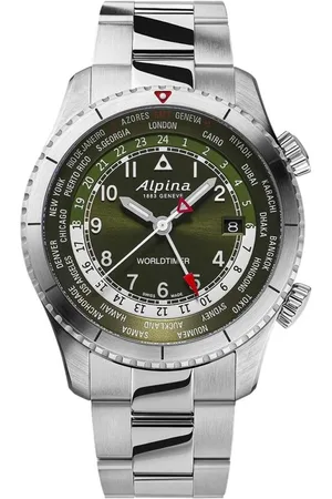 Alpina Startimer Pilot Quartz Worldtimer AL-255GR4S26B Horloge - Staal - Zilverkleurig - Ø 41 mm