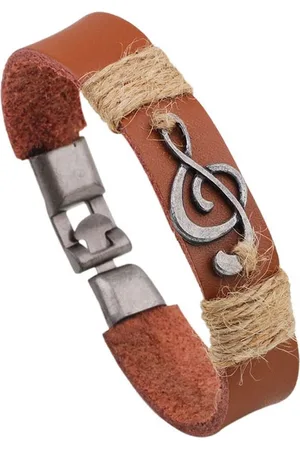 Aim Lederen armband met metalen vioolsleutel