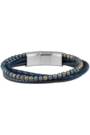 Jacques Lemans Heren armband leer, roestvrij staal 41 hematiet One Size 88563077