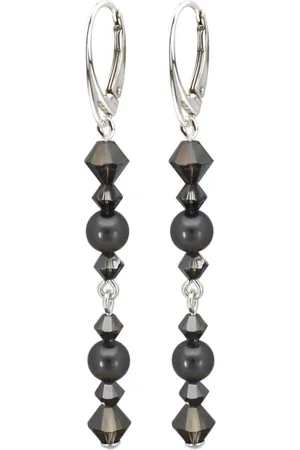 ARLIZI 2191 Oorbellen parel Swarovski kristal antraciet - sterling - 6,5 cm