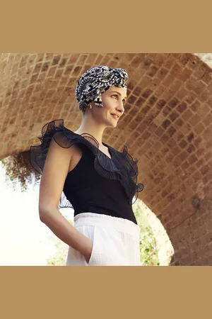 CHRISTINE Beatrice Turban - Printed Linen- Bamboo & Linnen - Chemo Mutsje / Sjaaltje - 1460-0818