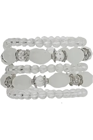 Behave Armband - 5 rijen transparante en witte kralen - elastisch
