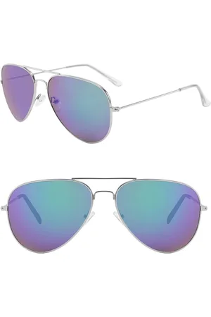 Fako Fashion Fako Sunglasses® - Piloten Zonnebril - Pilotenbril - Piloot Zonnebril - Heren Zonnebril - Dames Zonnebril - Zilver - Blauw/Groen
