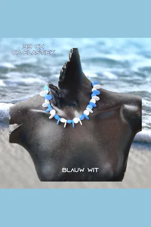 Fashion Jewelry Going Retro - Vrolijke ketting met kunststof variatie beads op elastiek - 39 cm rekbaar - 1 stuks - Wit - Casual - Strand - Thema Feest - Festival - Kinderen Tieners Volwassenen - Unisex