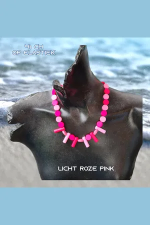 Fashion Jewelry Going Retro - Vrolijke ketting met kunststof beads / bead hangers op elastiek - 41 cm rekbaar - 1 stuks - Pink - Casual - Strand - Thema Feest - Festival - Kinderen Tieners Volwassenen - Unisex