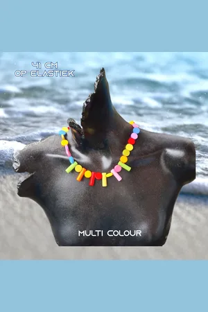 Fashion Jewelry Going Retro - Vrolijke ketting met kunststof beads / bead hangers op elastiek - 41 cm rekbaar - 1 stuks - - Casual - Strand - Thema Feest - Festival - Kinderen Tieners Volwassenen - Unisex