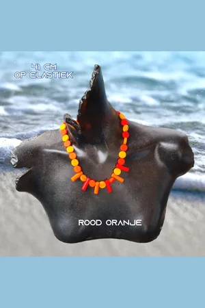 Fashion Jewelry Going Retro - Vrolijke ketting met kunststof beads / bead hangers op elastiek - 41 cm rekbaar - 1 stuks - Oranje - Casual - Strand - Thema Feest - Festival - Kinderen Tieners Volwassenen - Unisex