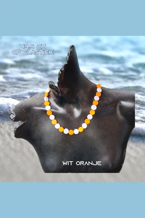 Fashion Jewelry Going Retro - Vrolijke ketting met kunststof beads op elastiek - 43,5 cm rekbaar - 1 stuks - Oranje - Casual - Strand - Thema Feest - Festival - Kinderen Tieners Volwassenen - Unisex