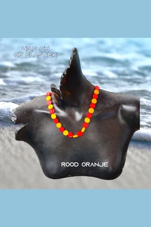 Fashion Jewelry Going Retro - Vrolijke ketting met kunststof beads op elastiek - 43,5 cm rekbaar - 1 stuks - Oranje - Casual - Strand - Thema Feest - Festival - Kinderen Tieners Volwassenen - Unisex