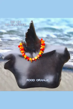 Fashion Jewelry Going Retro - Vrolijke ketting met kunststof variatie beads op elastiek - 39 cm rekbaar - 1 stuks - Oranje - Casual - Strand - Thema Feest - Festival - Kinderen Tieners Volwassenen - Unisex
