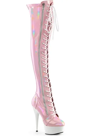 Pleaser DELIGHT-3029 Plateau overknee Laarzen - US 7 - 37 Shoes - /Wit
