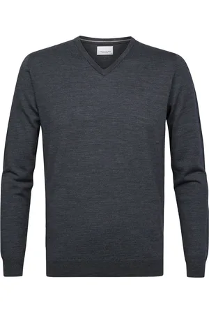 Profuomo Pullover V-Hals Merinowol Antraciet - Heren - Maat XXL - Modern-fit