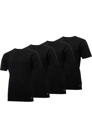 GENTLEMEN 4-pak Heren t-shirts longfit ( extra lang ), 100% katoen voorgekrompen zwart ronde hals M