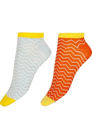 Pretty Polly Sokken - Bamboe - Milieu Vriendelijke -Zigzag - Dames - Sneakersokken - One Size - Oranje/Pastel - 2 Paar - Voordeelverpakking