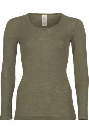Engel Natur Dames Shirt Lange Mouw Zijde Merino Wol GOTS - wol Groen 42/44l