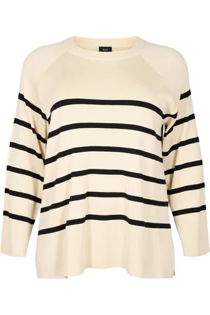 Zizzi MCHERRY, L/S, STRIPE PULLOVER Dames Blouse - - Maat XXL (58-60)