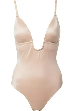 Spanx Suit Your Fancy - Thong Bodysuit Plunge Low-Back - Kleur Champagne - Maat Extra Large