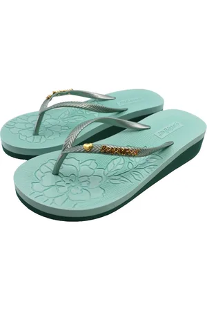 Beachy Feet Teenslippers Dames Flamencos FlipFlop Bethina Sleehak Groen - Maat 35-36