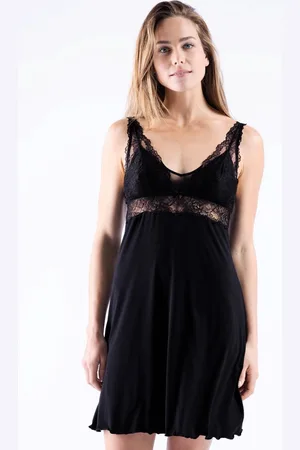 Nina Von C. Neglige 90CM - Modal - Graphite - Kanten dames nachthemd - Nachtjapon - 42