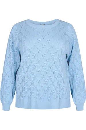 Zizzi MELSA, L/S, BOATNECK PULLOVER Dames Blouse - Light Blue - Maat L (50-52)