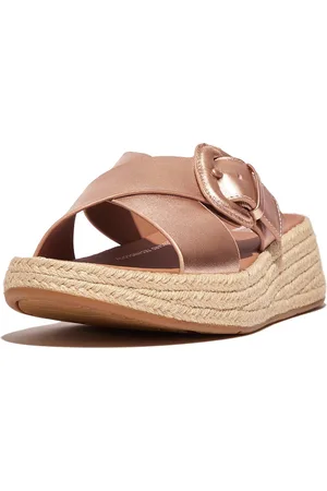 FitFlop F-Mode Espadrille Buckle M/Leather Flatform Slides - Maat 36