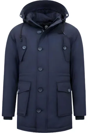 TONY BACKER Winterjas Heren - Jassen Heren - Winterjassen Heren Lang - Jas - Parka Heren Winterjas - Gewatteerde Jassen - Jassen Heren Winter Capuchon - 8202 - Blauwe jas