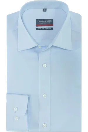 Commander Business hemd lange mouw overhemd lichtblauw slim fit 213009307/600