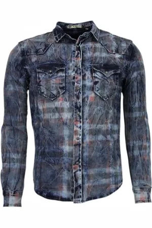 Enos Denim Overhemd - Slim Fit Lange Mouwen Heren - Kleur Print