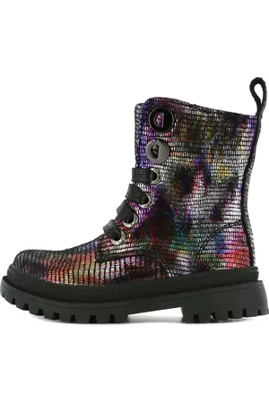 Shoesme Zwarte bikerboots met allover multicolor print