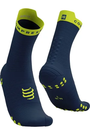 Compressport Pro Racing Socks v4.0 Run High - Dress Blues/Green Sheen