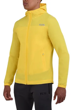 TCA Mannen AirLite 2.0 Waterdichte Hardloop Regenjas met Ritszakken - Geel/Groen, S