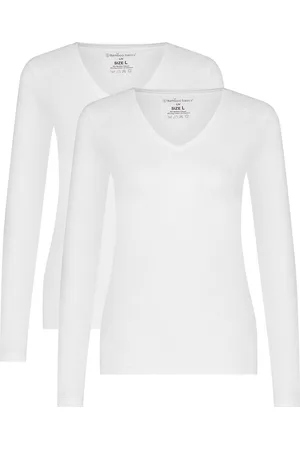 Bamboo Basics Comfortabel & Zijdezacht Liv - Bamboe T-Shirts V-Hals (Multipack 2 stuks) Dames - Lange Mouwen - - XL