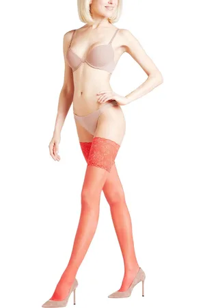 Falke Seidenglatt licht glanzend ultra transparant 15 Denier stay-up kousen dames rood - Maat 10.5-11