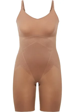 Spanx Thinstincts 2.0 - Closed-Bust Mid-Thigh Bodysuit - Kleur Cafe au Lait (donkere huidskleur) - Maat L