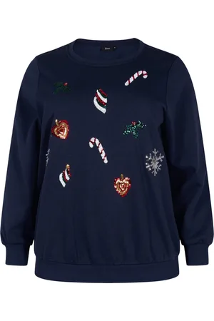 Zizzi MCHRISTMAS, L/S, SWEAT Dames Trui - Blue - Maat XXXL (63-64)