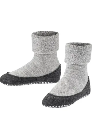 Falke Cosyshoe Teens antislip noppen merinowol huissokken pantoffels kinderen grijs - Maat 37-38