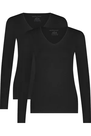 Bamboo Basics Comfortabel & Zijdezacht Liv - Bamboe T-Shirts V-Hals (Multipack 2 stuks) Dames - Lange Mouwen - - L