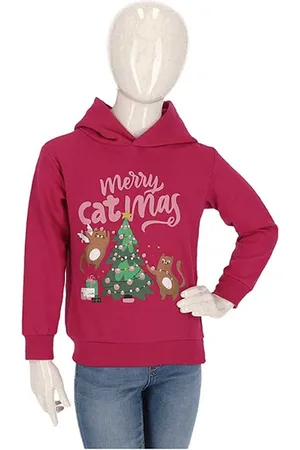 Apollo Kids - Kerst - Hoodie - Merry - Catmas - - Maat 104/110
