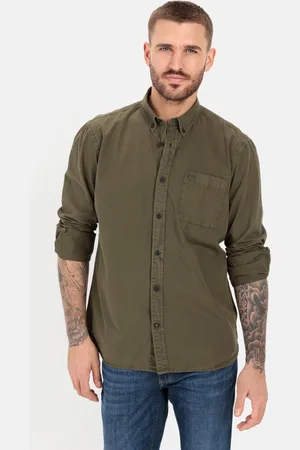 Camel Active Overhemd met lange mouwen van zuiver katoen - Maat menswear-4XL - Olijf Bruin