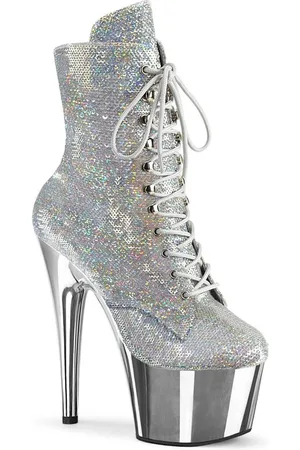 Pleaser ADORE-1020SQ-02 Plateau Laarzen, Paaldans schoenen - US 10 - 40 Shoes - Zilverkleurig/Chroomkleurig