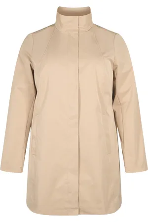 Zizzi CASHELBY, L/S, COAT Dames Jas - Sand - Maat M (46-48)