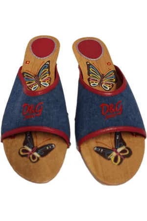 Dolce & Gabbana D&G WOODEN SLIPPER MET DENIM UPPER EN BUTTERFLY SIZE 36