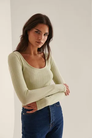 NA-KD Ribbed Round Neck Dames Top - Maat Small