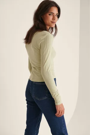 NA-KD Ribbed Round Neck Dames Top - Maat X-Large